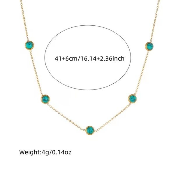 Stainless Steel Turquoise Simplicity Golden Necklace Earrings For Women Ideal fo - Picture 3 of 4